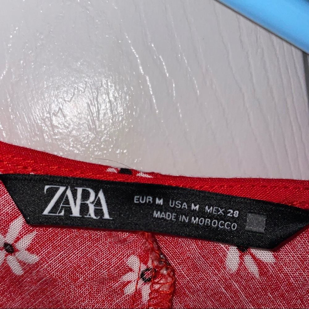 ZARA red flower tie up shirt